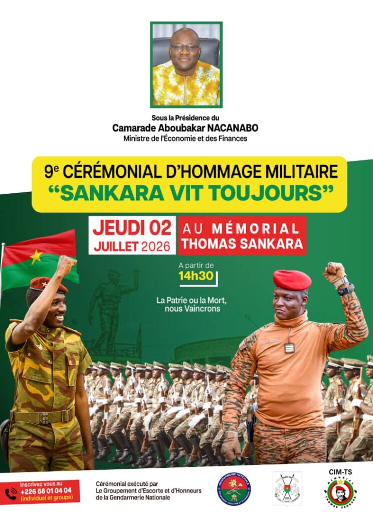 9e cérémonial d'hommage militaire au Président Thomas SANKARA, ce jeudi 02 Juillet 2026, sous la présidence du Ministre de l'Economie et des Finances.